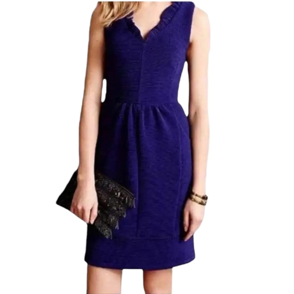 MAEVE Anthropologie Womens Ottoman Navy Blue Mini Dress Size L